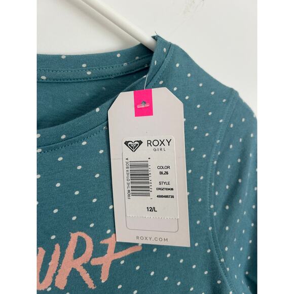 Roxy Girls' Knot Front Tee Blue Polka Dot Size Large (12) NWT - Picture 3 of 5